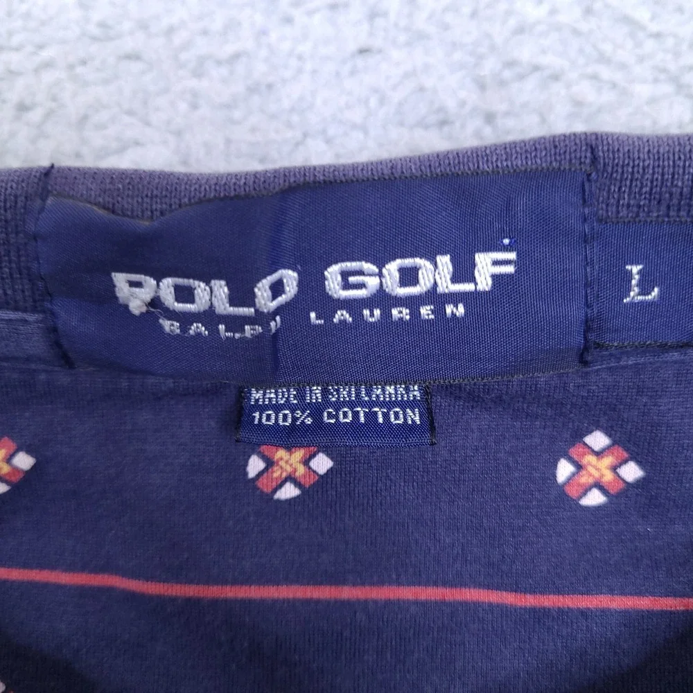 Polo Ralph‎ Lauren Golf Polo Shirt Mens Large Crest Shield Geometric Striped